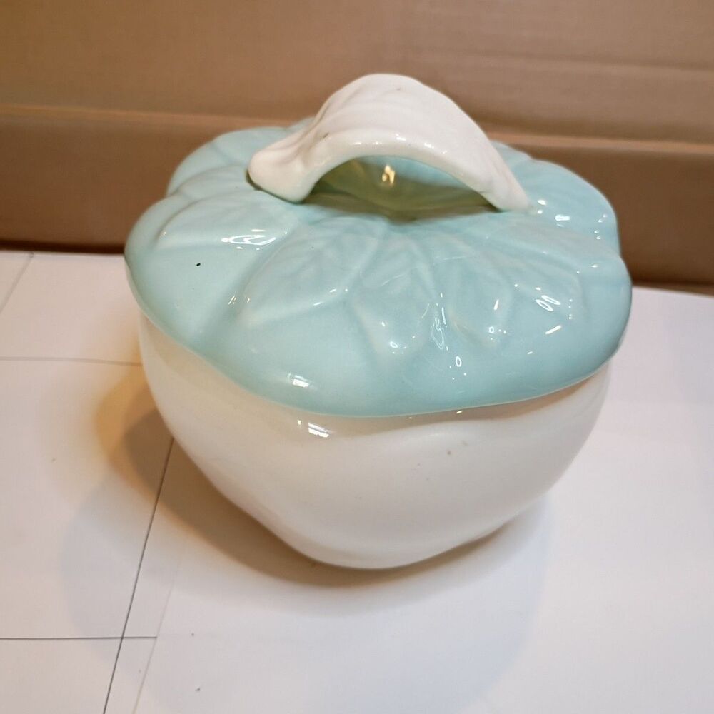 Vintage Ceramic Covered Bowl, Leaf Design, USA
